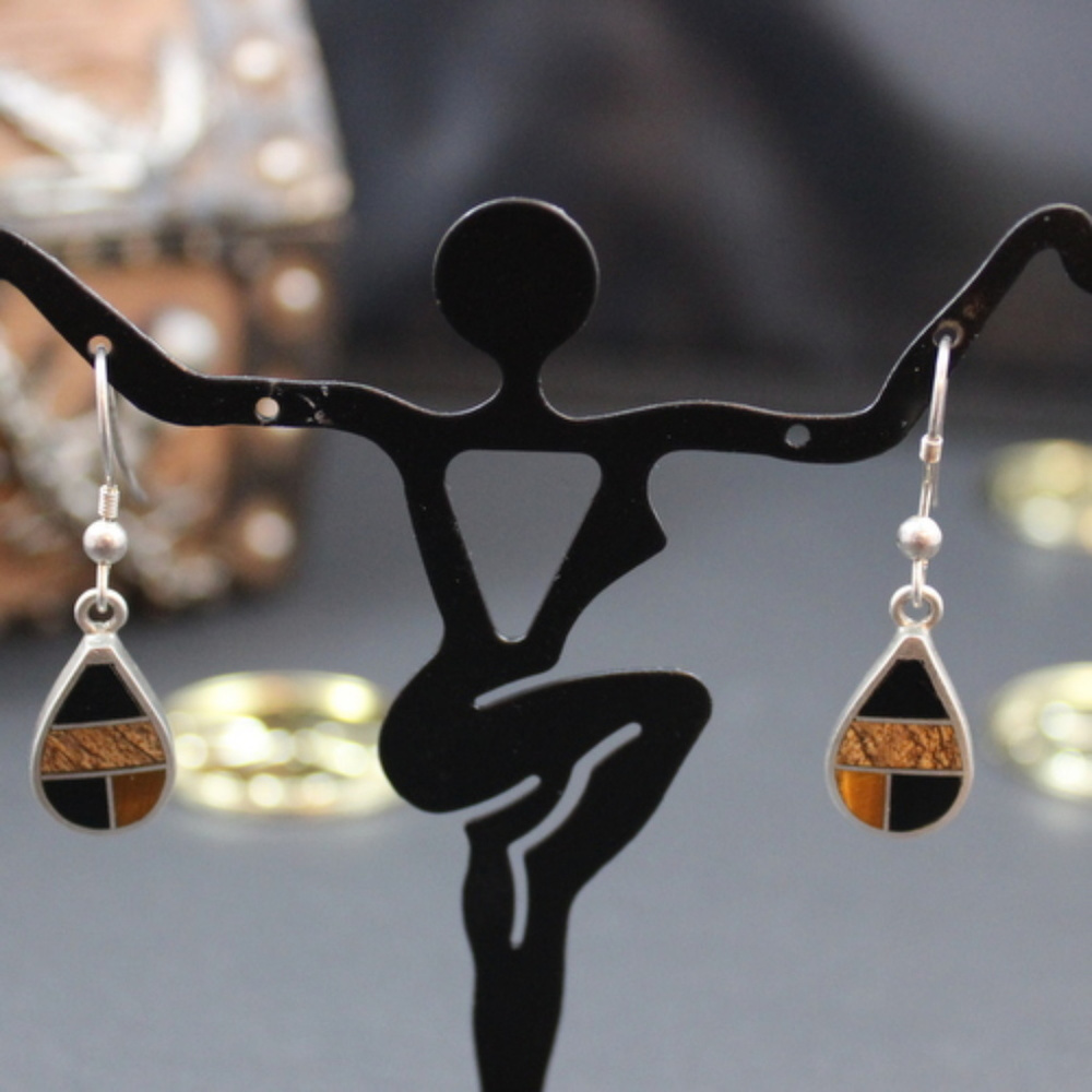 Native American Sterling Earrings Inlay Signed C - Picture 2 of 5